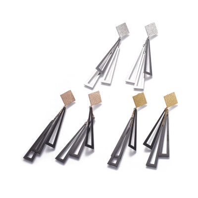 

304 Stainless Steel Dangle Stud Earrings Rectangle & Textured Rhombus Mixed Color 88mm Pendant 51x11x07mm Pin 08mm