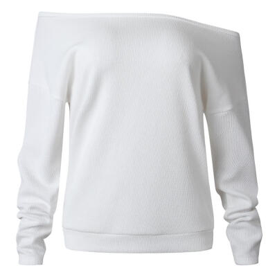 

Spring Women Off Shoulder Long Sleeve Loose Pullover Tops Knitted Sweater