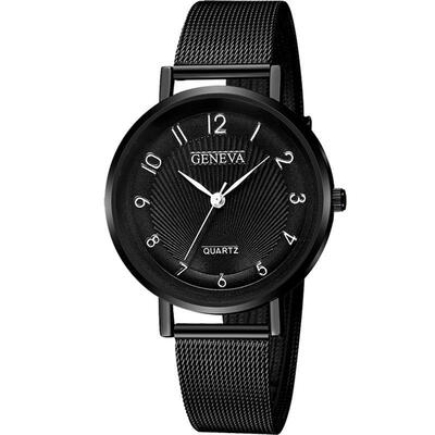 

2019 GENEVA Watch Women Clock Mesh Band Stainless Steel Analog Quartz Wristwatch Luxury Silver Black Watches Montre Femme