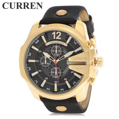 

Curren 8176 Men Quartz Watch with Date Display Leather Band Decorative Sub-dials
