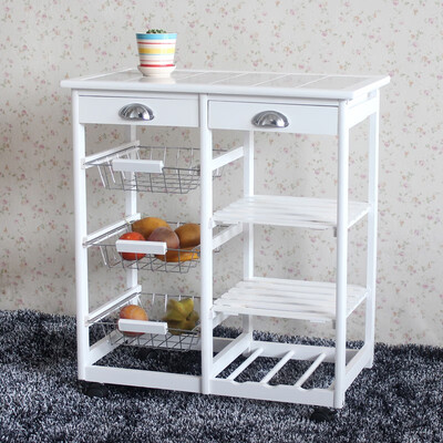 

Wood Kitchen Storage Rolling Cart Dining Trolley Storage Cabinet W DrawersWhite