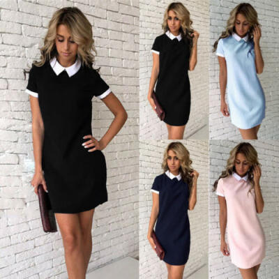 

Ladies Women Summer Collar Neck Short Sleeve Work Bodycon Mini Dress Casual -XL