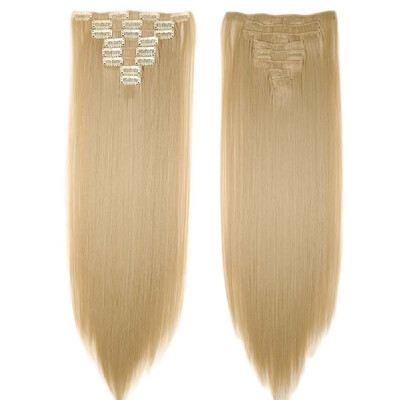 

Full Head Clip Synthetic in Hair Extensions 8 Piece 18 Clips Hairpiece Long Wave Curly Straight for Women