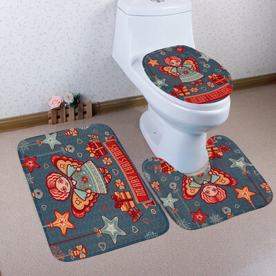 

〖Follure〗3PCS Christmas Bathroom Non-Slip Pedestal Rug Lid Toilet Cover Bath Mat Set