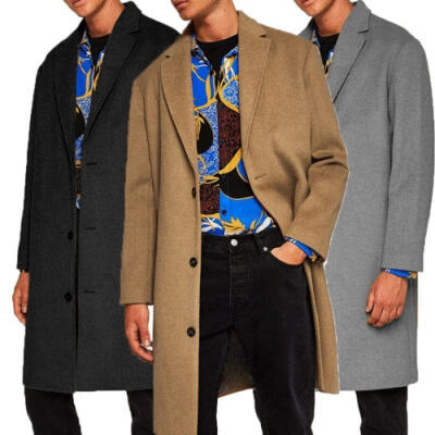 

US Men Long Jacket Warm Winter Trench Coat Slim Fashion Casual Button Overcoat