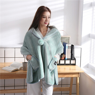 

Toponeto Soft Flannel Wearable Lazy Shawl Blanket with Button Thick Warm Winter Sofa Mat