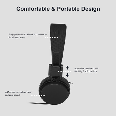 

EP05 Wired On-ear Headphone with Mic 35mm AUX In-line Foldable & Portable High-fidelity DJ Kids Headset Suitable for Laptop Smart