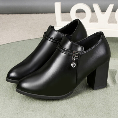 

High-heel single-shoe womens spring air-permeable deep-mouth womens leather shoes middle-aged mothers shoes