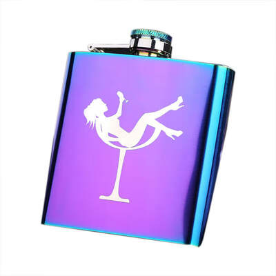 

1PC Portable Hip Flask Gold Plated Gradient Color Rainbow Colored Stainless Steel Flask Screw Cap Whiskey Wine Bottle