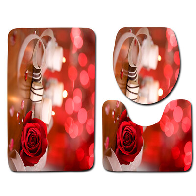 

〖Follure〗3PCS Valentines Day Pattern Non Slip Toilet Seat Cover Rug Bathroom Set Decor
