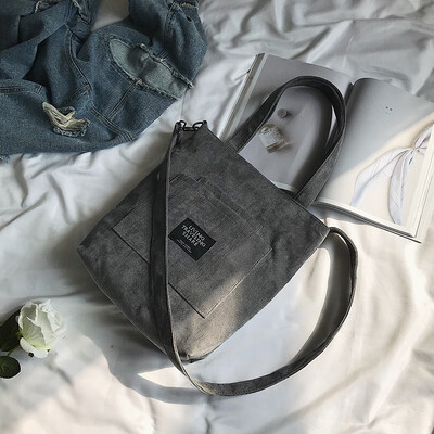 

Canvas bag female 2019 Korean version 100 fashion corduroy student schoolbag single shoulder oblique satchel shopping bag
