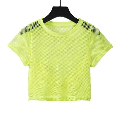 

Nomeni Women Ladies Sexy T-shirt Hollow Out O-Neck Solid Shorts Top Blouse