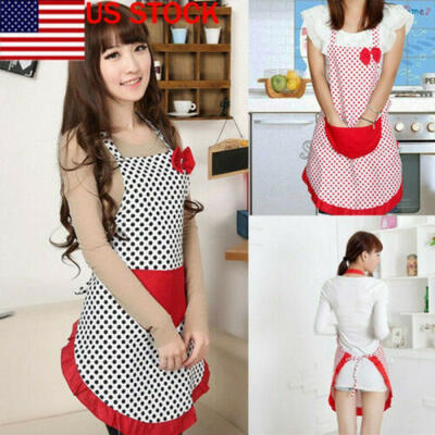 

New Cute Vintage Flirty Womens Bowknot Kitchen Bib Apron Dress with Pocket Gift