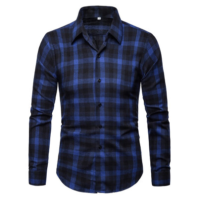 

Tailored Mens Fashion Slim Fit Personality Lattice Casual Long Sleeve Shirts Blouse