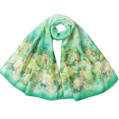 

New Women Chiffon Scarf Floral Print Contrast Long Thin Pashmina Silk Shawl Beach Cover Up