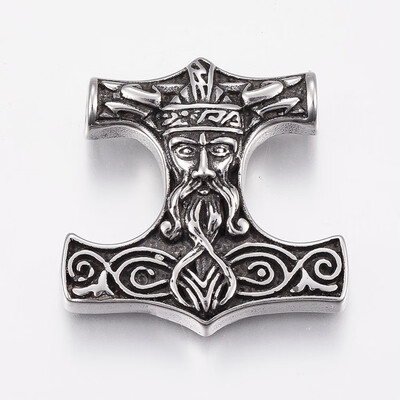 

304 Stainless Steel Pendants Man Antique Silver 35x35x9mm Hole 5mm
