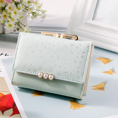 

Tailored Womens Fashion Tri-Fold Coin Purse Pearl Wallet Solid Color Card Package