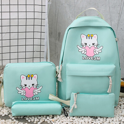 

Tailored Cartoon Alphabet Student Cat Backpack Casual Large Capacity Travel 4 Piece Set