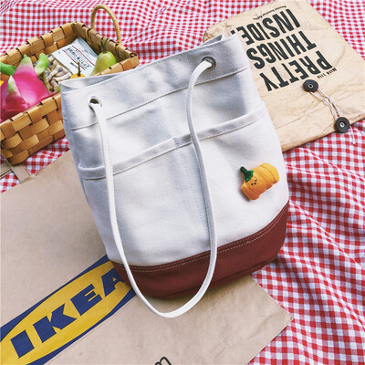 

Summer color large-capacity canvas bag female 2019 new wave Korean version of the wild single shoulder slung fashion bucket bag