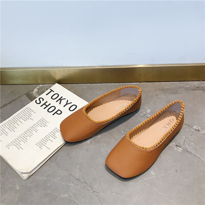 

Shallow mouth single shoe female autumn Korean version of wild square head grandma shoes female soft bottom a pedal bean shoes fem