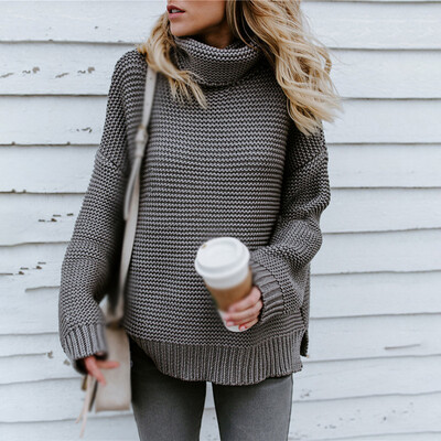 

Womens Turtle Neck Knitted Sweater Oversized Winter Autumn Baggy Jumper Tops