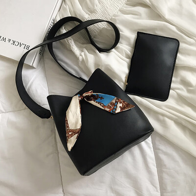 

2019 new chic simple wild scarf bow single shoulder Messenger bag female casual fashion child bucket bag