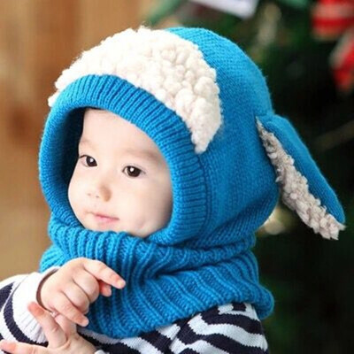 

Baby Toddler Winter Thicken Warm Puppy Hat Hooded Scarf Knitted Cap Boys Girls