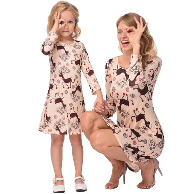 

2018 European&American Christmas clothes AliExpress ebay explosion models elk print Christmas parent-child dress wholesale apr