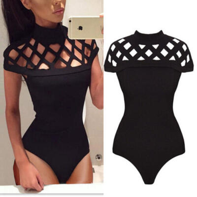 

US Seller Women Bodysuit Leotard Bodycon Bandage Short Sleeve Jumpsuit Romper