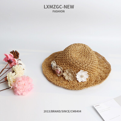 

2019 parent-child straw hat handmade hollow ladies Joker Sun Hat childrens flowers outdoor sun visor Sun Hat