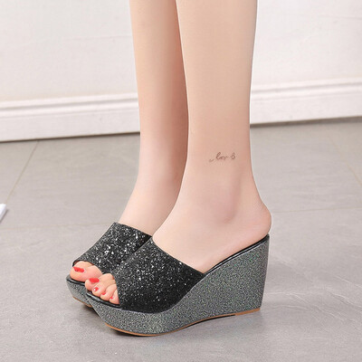 

Rose Women Fashion Sexy Bling Wedges High Heel Round Toe Slippers Flip Flop Shoes