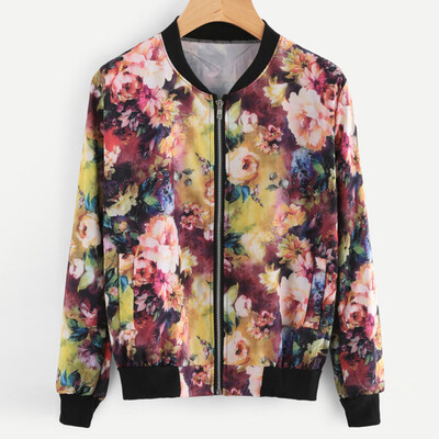 

Roseonmyhand Womens Long-Sleeved Shirt Digital Print Small Floral Zipper Jacket
