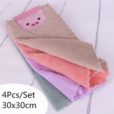 

4PcsSet Coral Fleece Square Towel Super Soft Absorbent Hand Towel 30x30cm Face Towel for Children