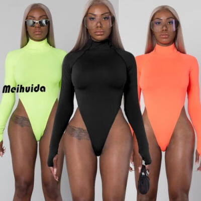 

Women Turtle Neck Long Sleeve Stretch Leotard Bodysuit T-Shirt Top Blouse Romper