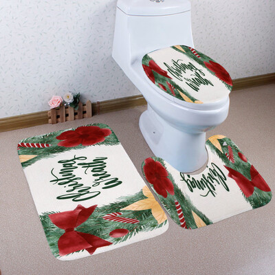 

〖Follure〗3PCS Christmas Bathroom Non-Slip Pedestal Rug Lid Toilet Cover Bath Mat Set