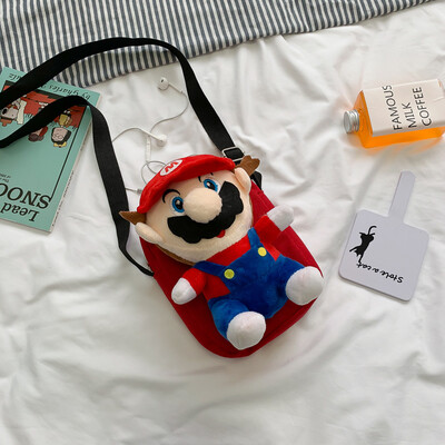 

Casual wild shoulder bag 2019 new fashion girl slung small square bag cartoon cute Mario canvas bag