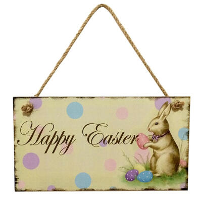 

Happy Easter Greetings Plaque Rabbit Hanging Board Wall Art Easter Decor