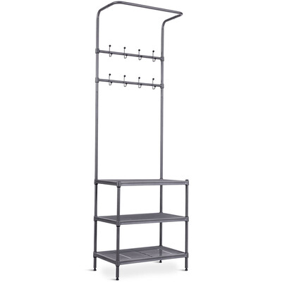 

3 Tier Metal Storage Shelf 16 Hooks Hat Shoes Rack