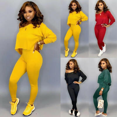 

Fashion Loose Clothes Set Women Two-pieces Outfits Off Shoulder Long Sleeve Tops long Pants Casual Playsuits Set Clothes -2X