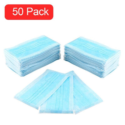 

50 Pack Surgical Disposable Face Masks with Elastic Ear Loop 3 Ply Breathable&Comfortable for Blocking Dust Air Pollution Flu