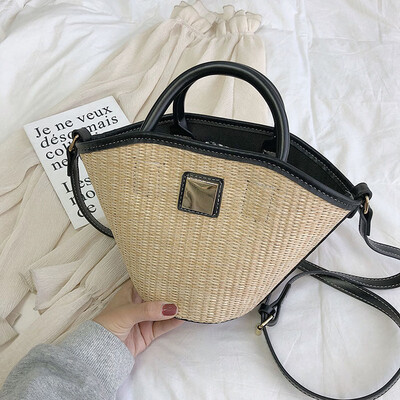 

Tailored Womens Fashion Retro Woven Shoulder Bag Solid Color Handbag Woven Bag Beach Bag