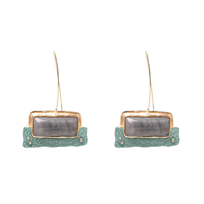 

AOTEMAN 2019 NEW ZA big green stone Square dangle earring for women vintage statement geometric drop earrings party jewelry