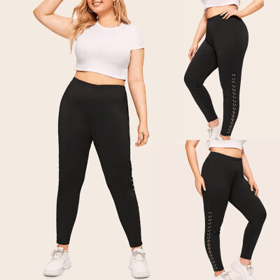 

Gobestart Women Plus Size Elastic Hollow Fitness Sports Leggings Yoga Athletic Pants