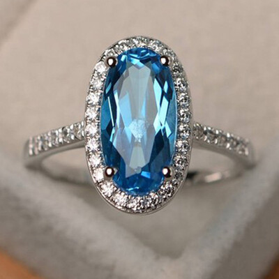 

European And American Fashion Elliptical Topaz Engagement Ring Sapphire Ring