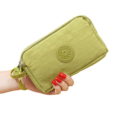 

Solid Color Women 3 Layer Zip Canvas Wristlet Wallet Purse Money Phone Handbag
