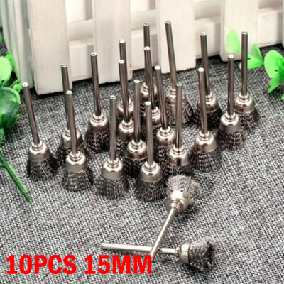

10pc 15mm Rotary Steel Wire Wheel Brush Cup Tool Shank Grinder Drill Rust Weld