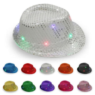 

Flashing Light Up LED Fedora Trilby Sequin Fancy Dress Dance Party Hat Unisex