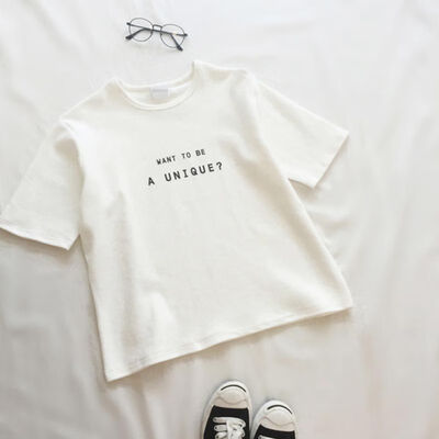 

Women Solid Half Sleeve T-Shirt Graphic Letter Printed O Neck Loose Tee Top
