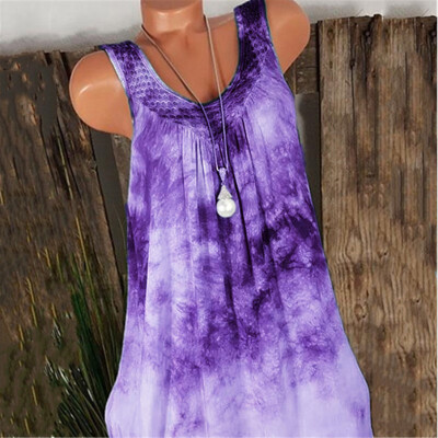 

Starmoon Women Plus Size Casual Lace Splice Print Daily Sleeveless Vest Tops Shirt Blouse