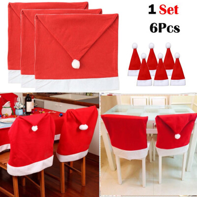 

〖Follure〗6PCS Santa Hat Chair Covers Christmas Decor Dinner Chair Xmas Cap Sets